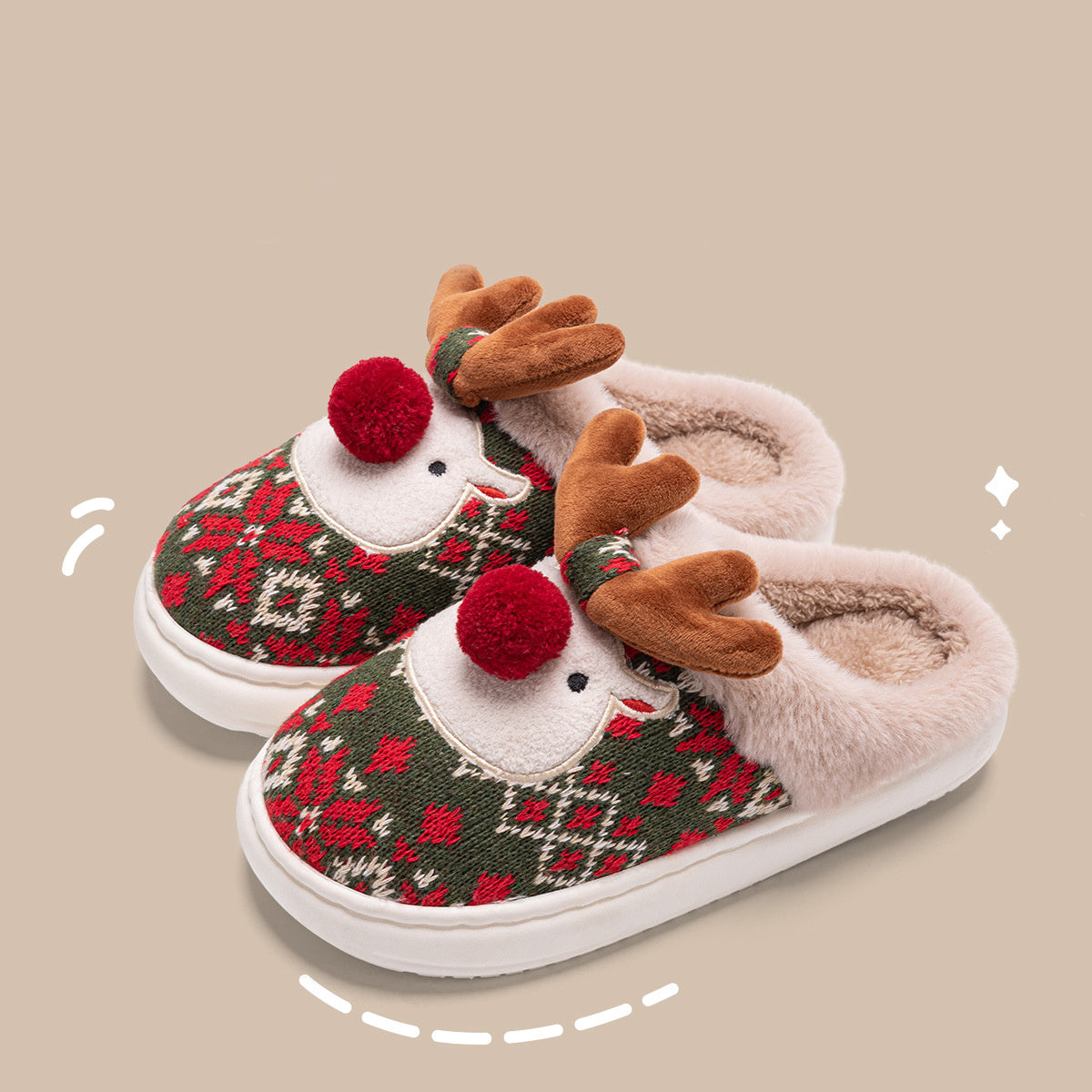 Weihnachtliche Damen Hausschuhe Warm Plüsch Bestickt Rot