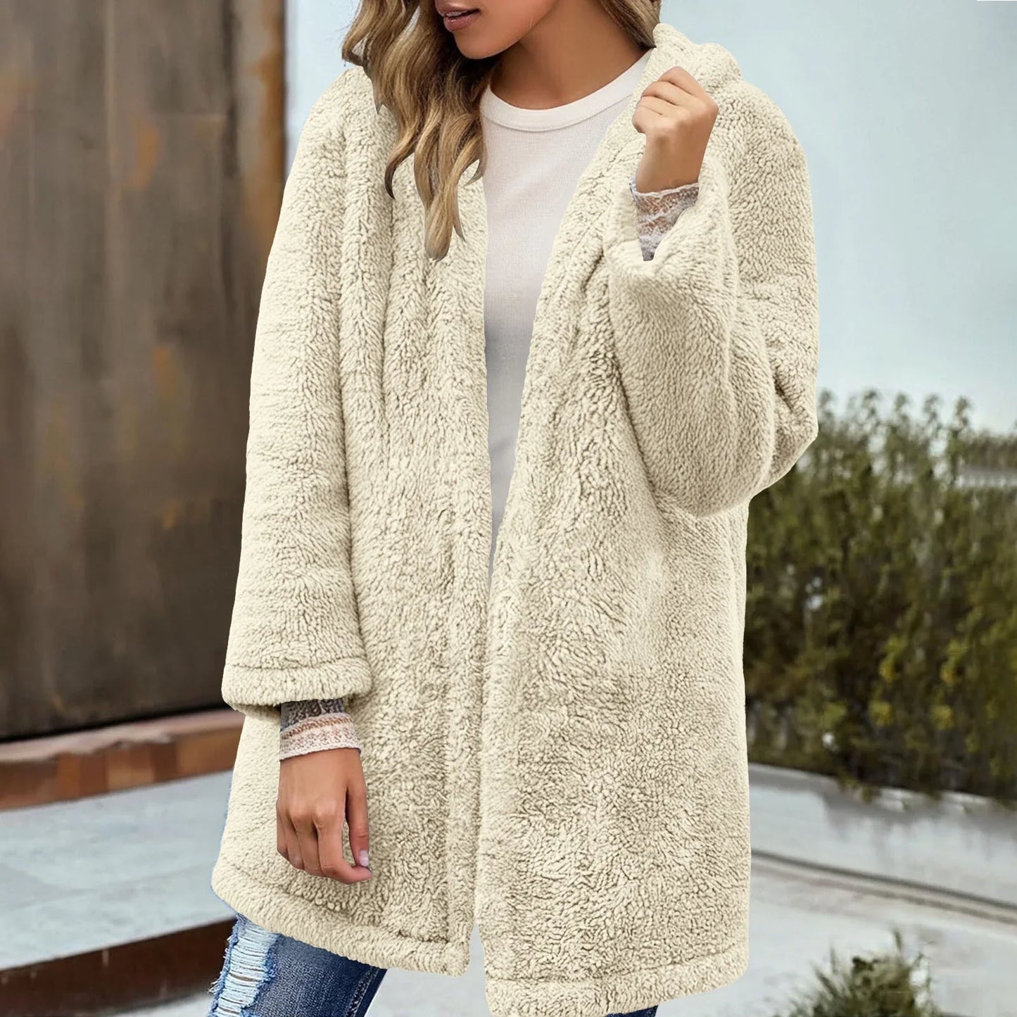 Adina Damen Teddyjacke Kapuze Locker Passform