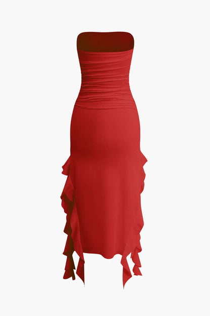 Damen Maxikleid Elegantes Bandeau-Design mit Volant-Details