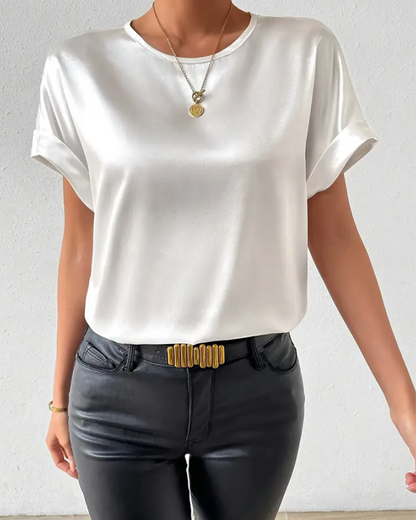 Norvielle Damen T-Shirt Rundhals Satin Glatt