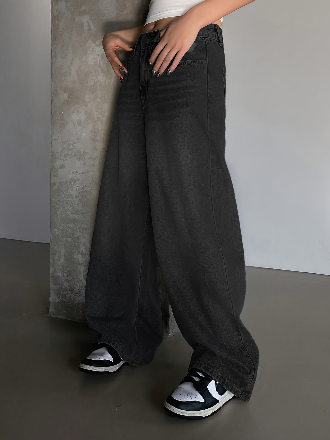 Damen Baggy Jeans Weite High Waist Gerades Bein