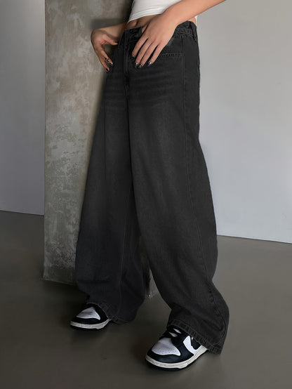 Damen Baggy Jeans Weite High Waist Gerades Bein