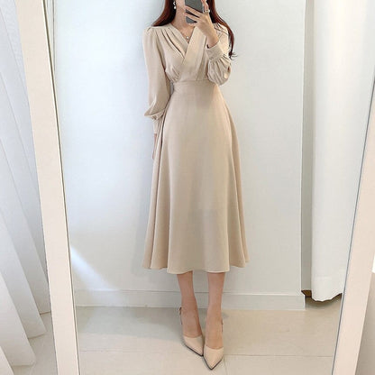 Elegantes Damenkleid mit Puffärmeln V-Ausschnitt A-Linie - Norvielle