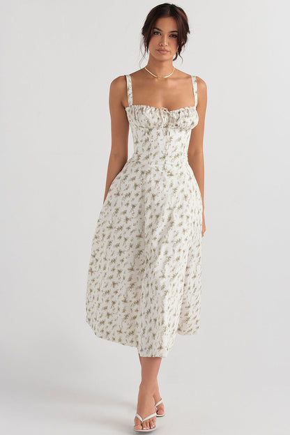 Pastellgrünes Damen Midikleid Taillenformend