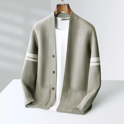Herren Strickcardigan Sportlich-Elegante Streifen Beige