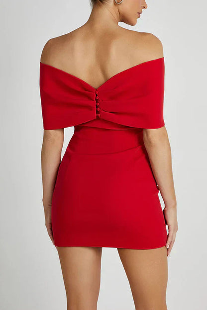 Elly Damen Off-Shoulder Minikleid Schleifendetail