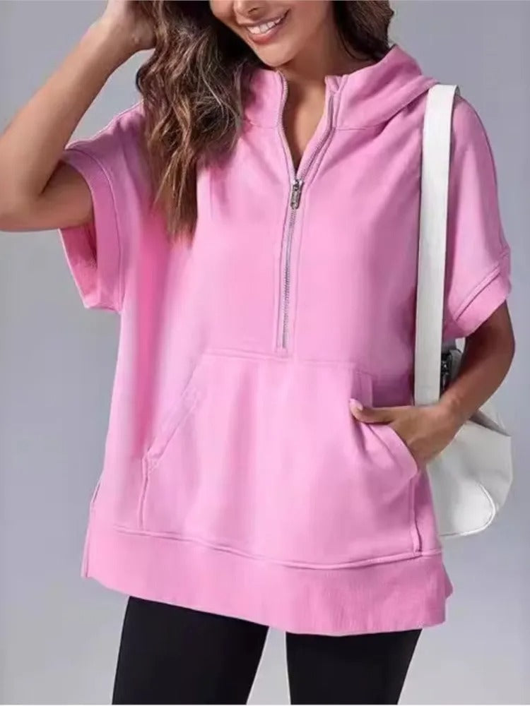 Norvielle Damen Kapuzenpullover Lässig Kurzarm Schwarz - Norvielle