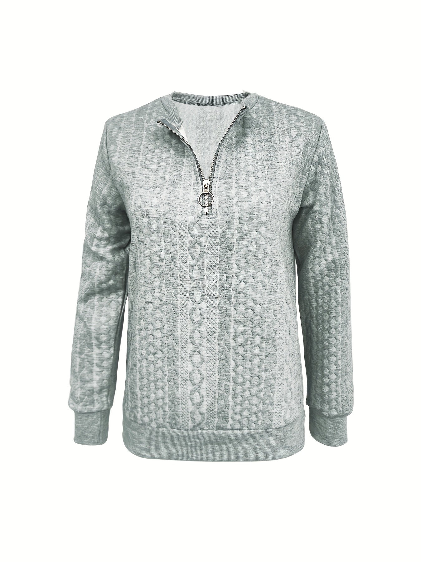 Damen Halbzip Sweatshirt Strukturiert Lässig Grau