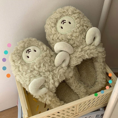 Flauschige Damen Tierpantoffeln Weich Beige