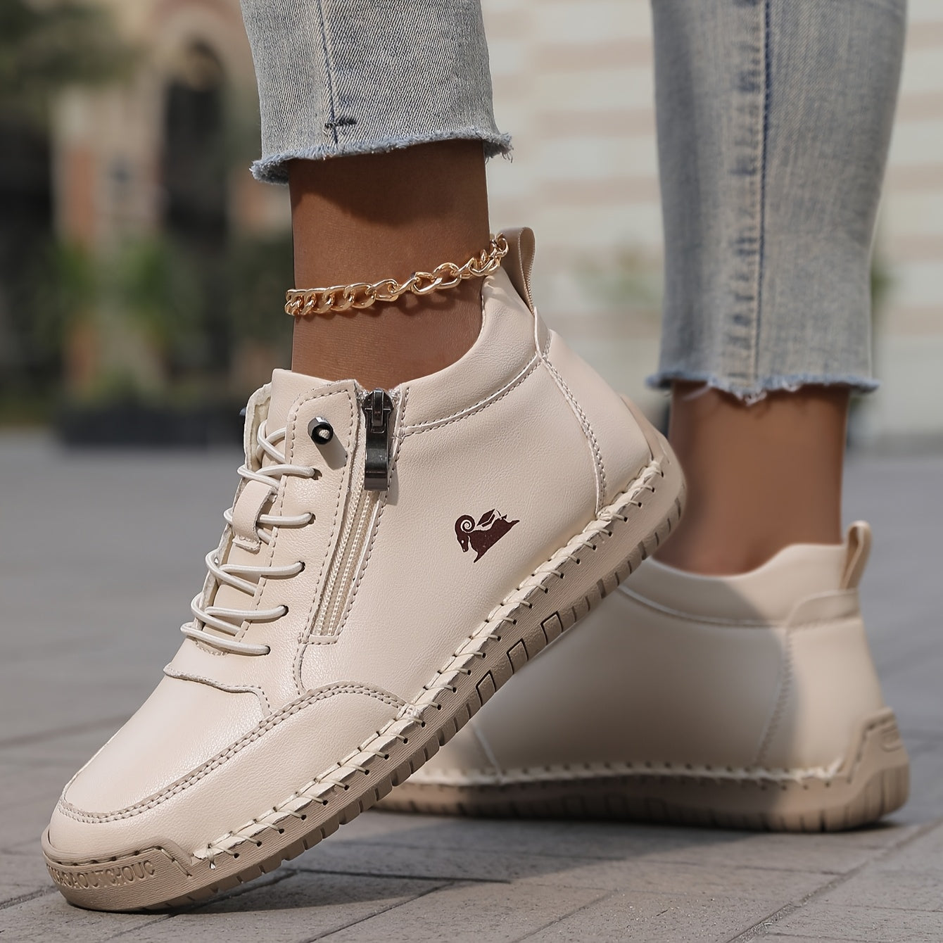 Damen Bequeme Schnürschuhe Reißverschluss