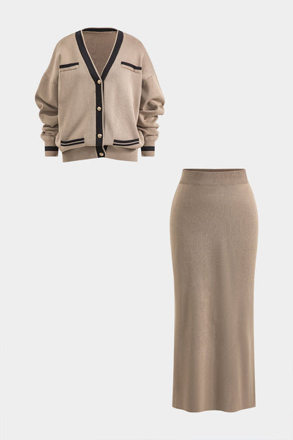 Damen Strick-Set Cardigan und Rock Elegantes Ensemble - Norvielle