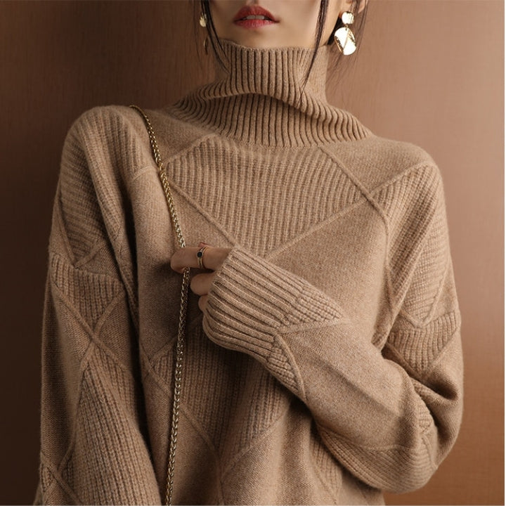Damen Rollkragenpullover Zopfmuster Gemütlich