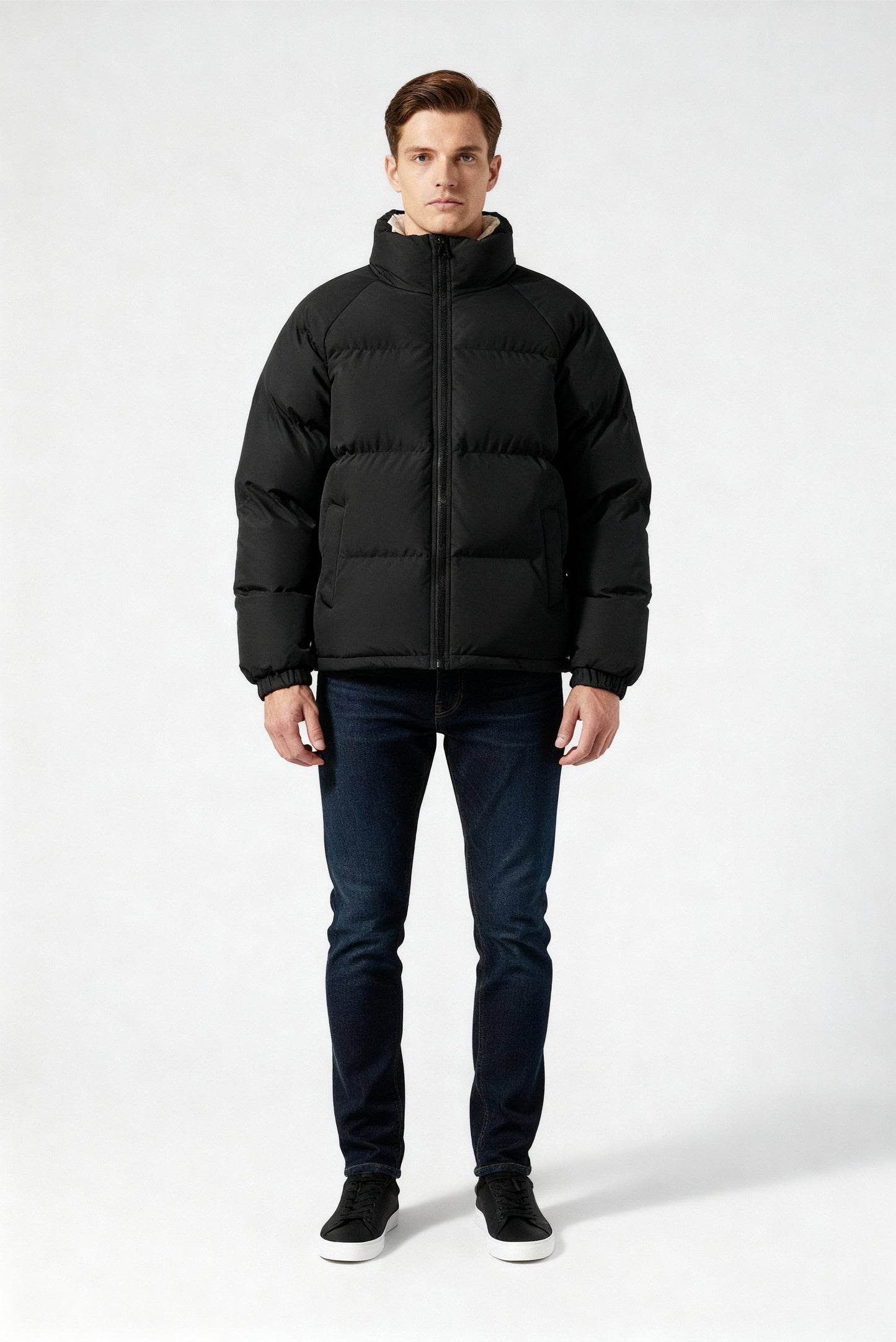 Herren Fleece-Pufferjacke Mit Kapuze Warm Schwarz - Norvielle