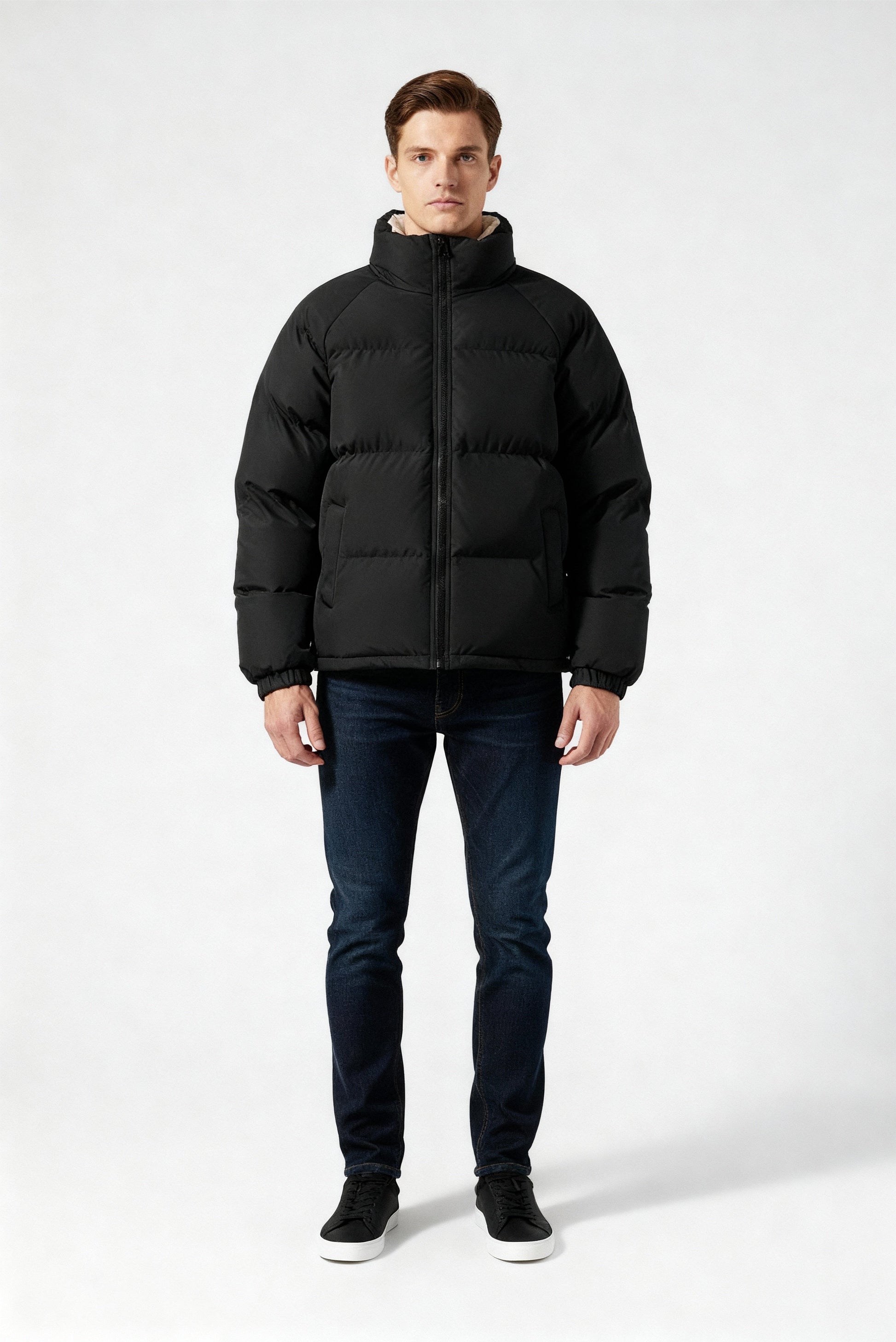 Herren Fleece-Pufferjacke Mit Kapuze Warm Schwarz - Norvielle