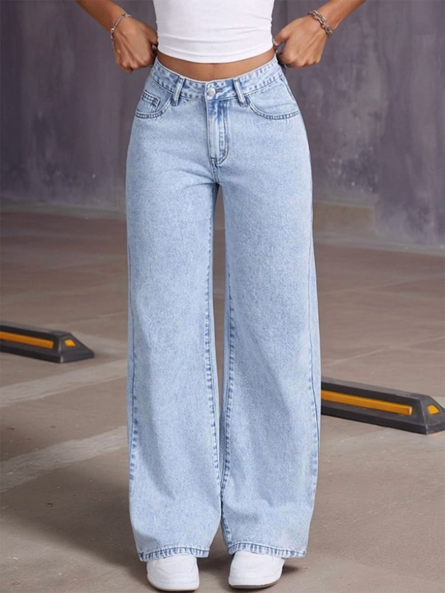 Damen High Waist Jeans Schleifendetail dunkelblau