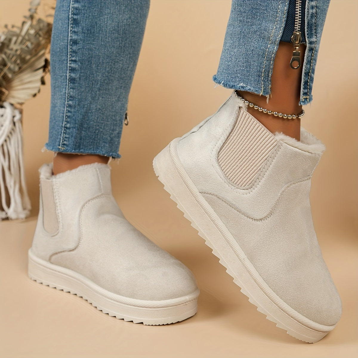 Damen Winterstiefel Slip-On Elastisch Warm