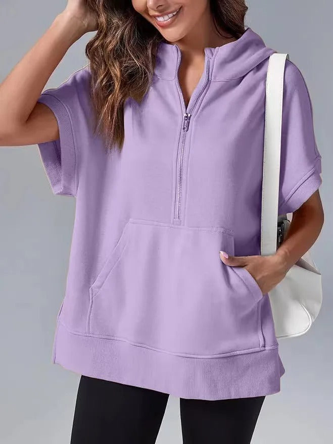 Norvielle Damen Kapuzenpullover Lässig Kurzarm