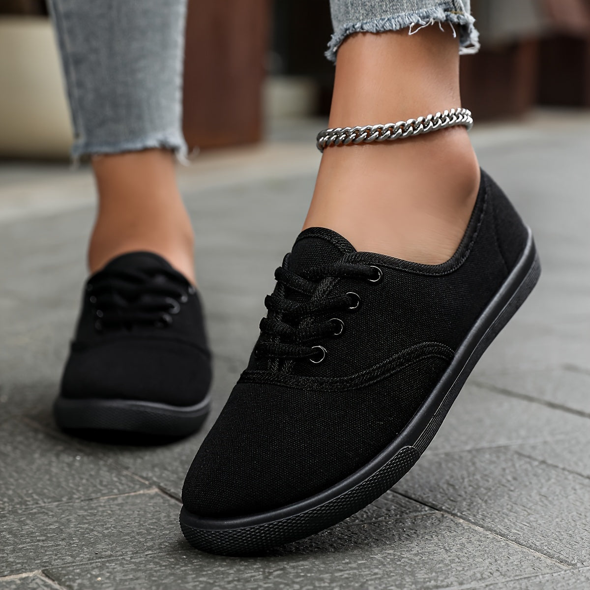 Norvielle Damen Canvas Schnürschuhe Bequem Niedrig Weiß