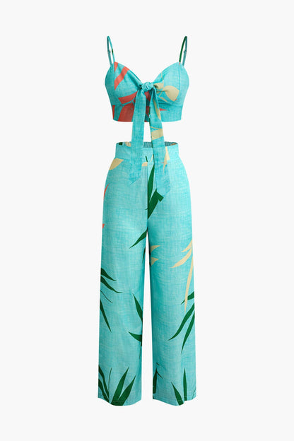 Damen Zweiteiler Bambusprint und Hose mit Knotendetail