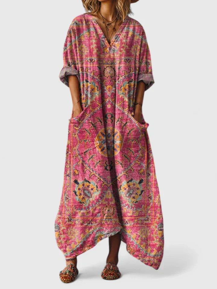 Althea Damen Boho-Kleid Fließend Stickerei