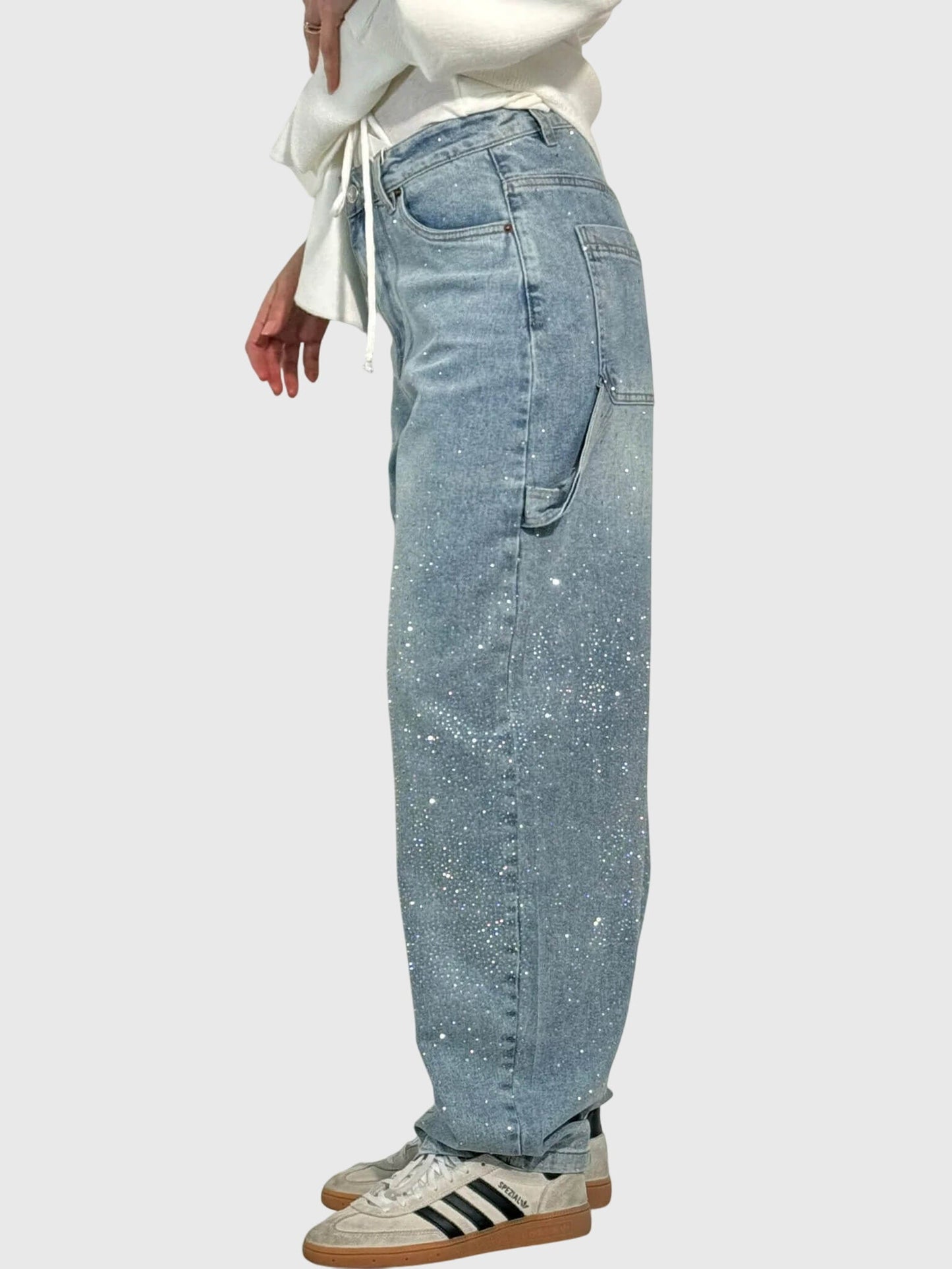 Damen Glänzende Diamant Jeanshose