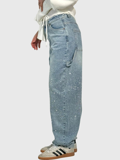 Damen Glänzende Diamant Jeanshose