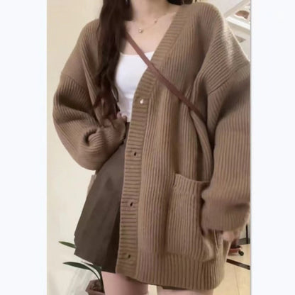 Damen Strick-Cardigan Knopfleiste Beige