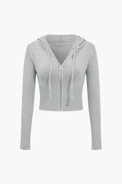 Damen Strick-Set Kapuzenjacke Schlaghose