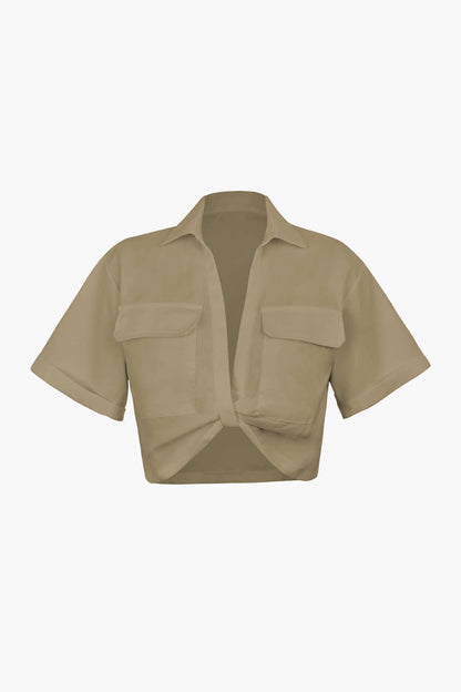 Damen Kurzarm Crop mit Kragen