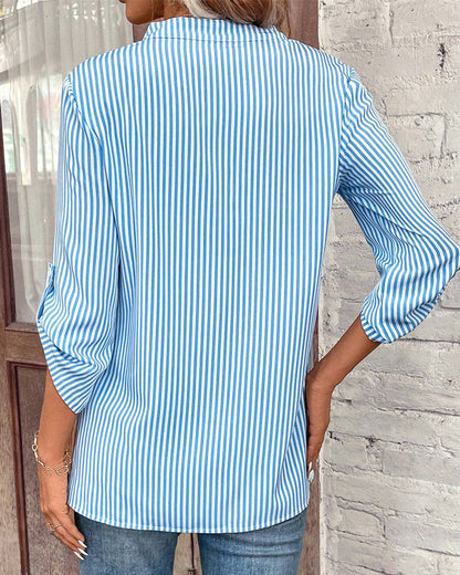 Norvielle Herren Shirt Gestreift V-Ausschnitt