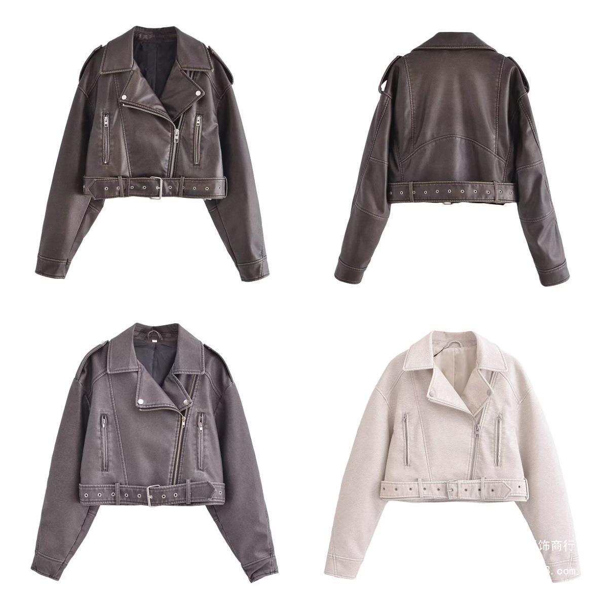 Damen Motorradjacke Leder Reißverschluss