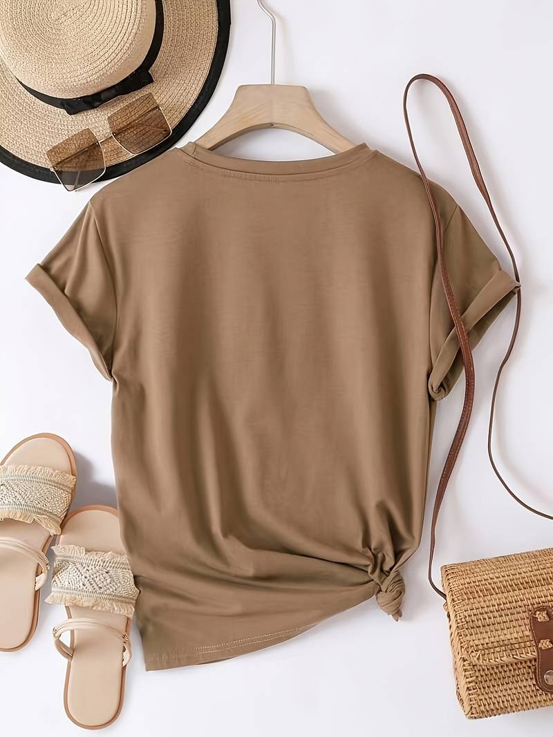 Norvielle Damen Rundhals T-Shirt Einfach Weiß