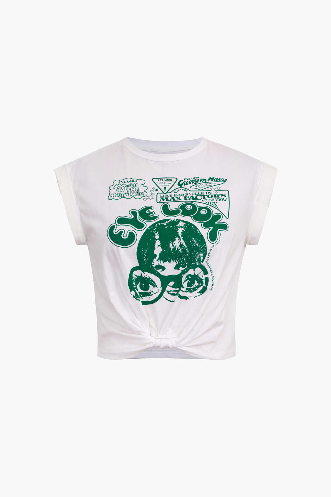 Damen Crop-T-Shirt Grafikdruck Hochgekrempelte Ärmel Knotendetail