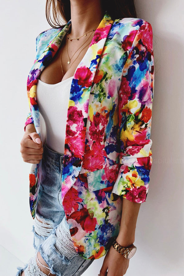 Norvielle Damen Blazer Freizeitanzug Florale Revers
