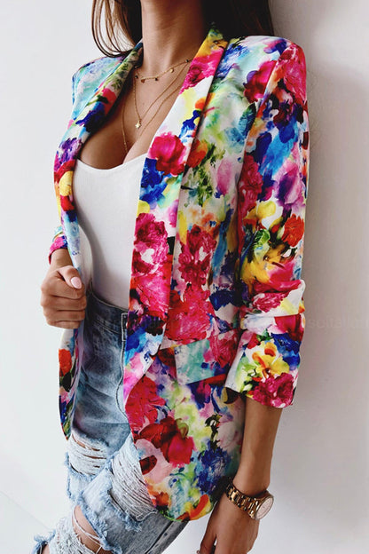 Norvielle Damen Blazer Freizeitanzug Florale Revers