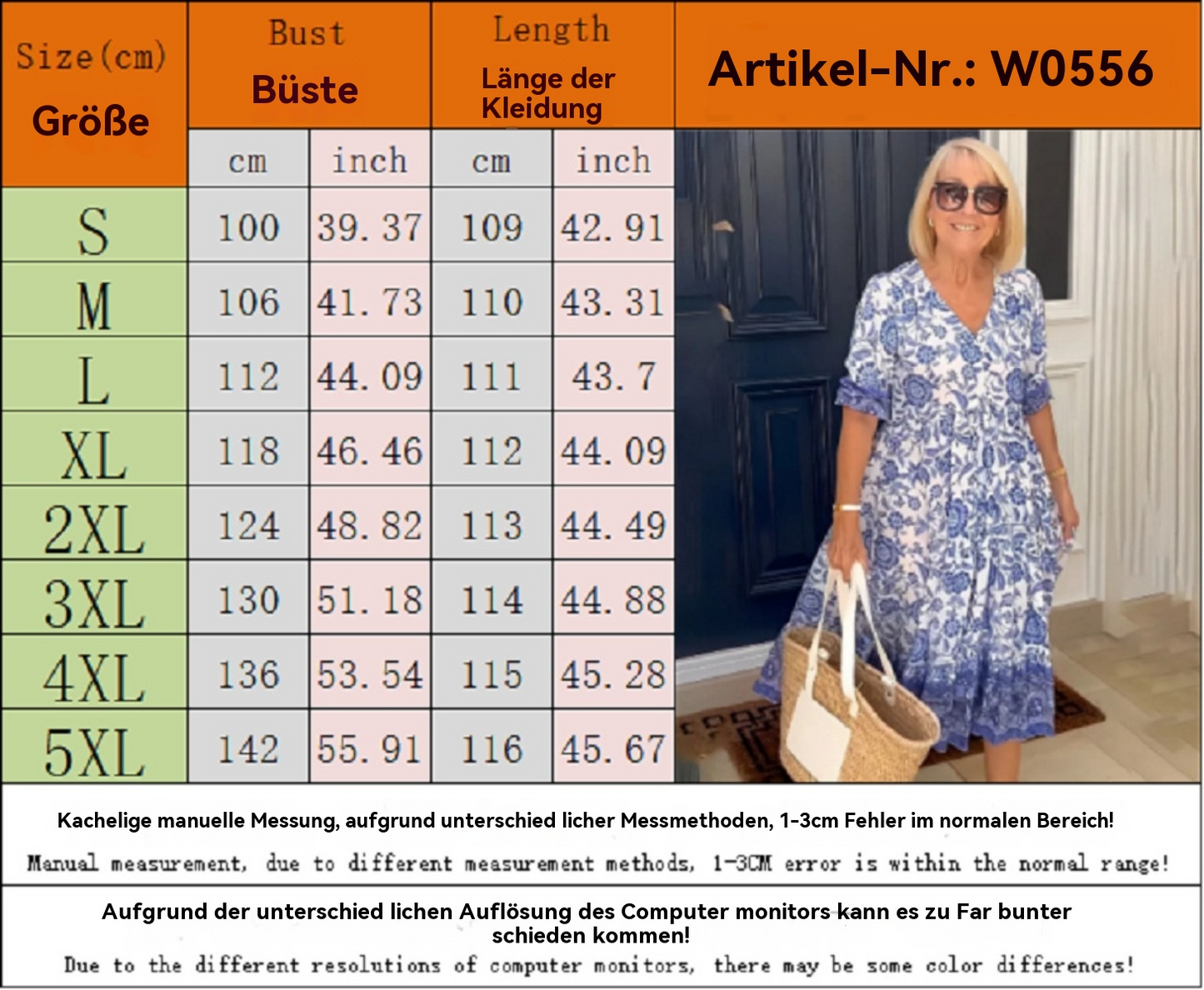 Damen Kleid V-Ausschnitt Print Übergröße