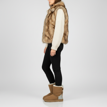 Damen Winterstiefel Wildleder Glitzer Schleifen