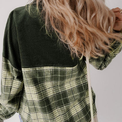 Damen Hemdbluse Grün Kariert Langarm Baumwolle