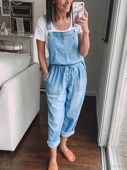 Norvielle Damen Denim Overall Schnürung Blau - Norvielle