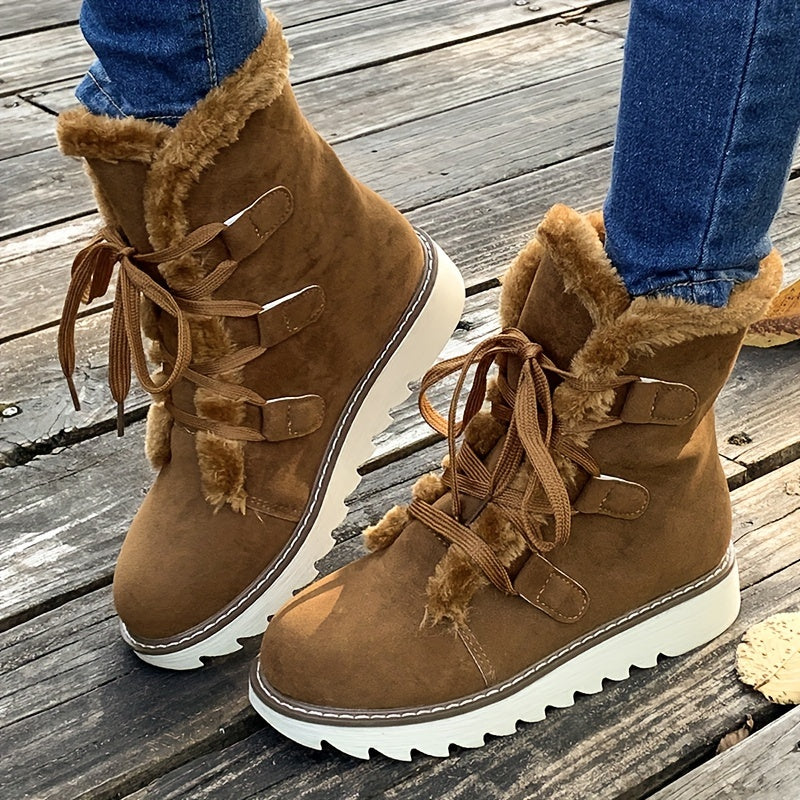 Damen Winterstiefel Schnürung Plateau Warm Innenfutter - Norvielle
