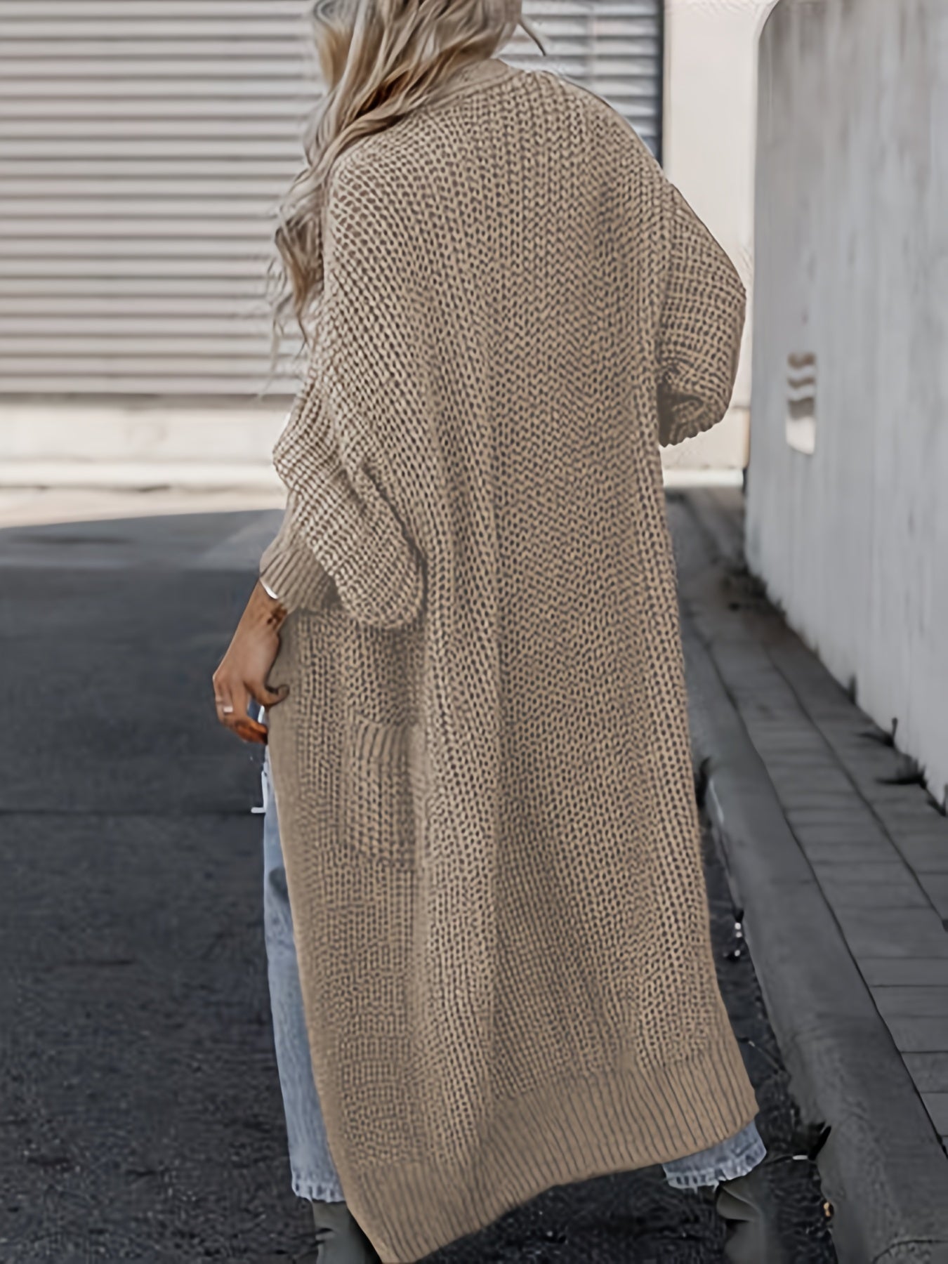 Damen Strickcardigan Wolle Taschen Beige