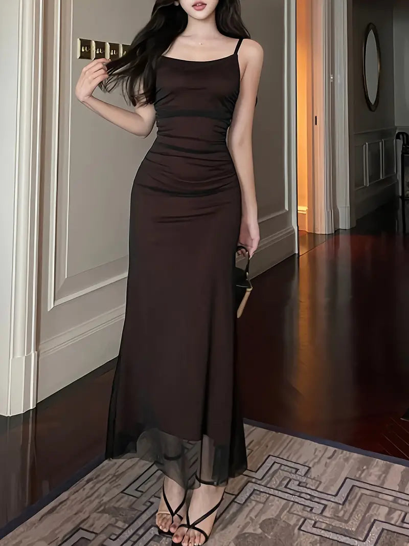 Norvielle Damen Midi-Kleid Ohne Ärmel Glamour Stil