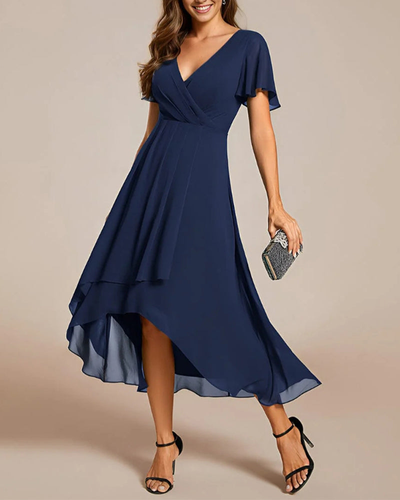 Norvielle Damenkleid V-Ausschnitt Rüschenärmel