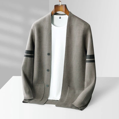 Herren Strickcardigan Sportlich-Elegante Streifen Beige