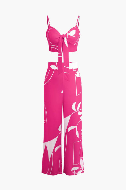 Damen Zweiteiler Bambusprint und Hose mit Knotendetail