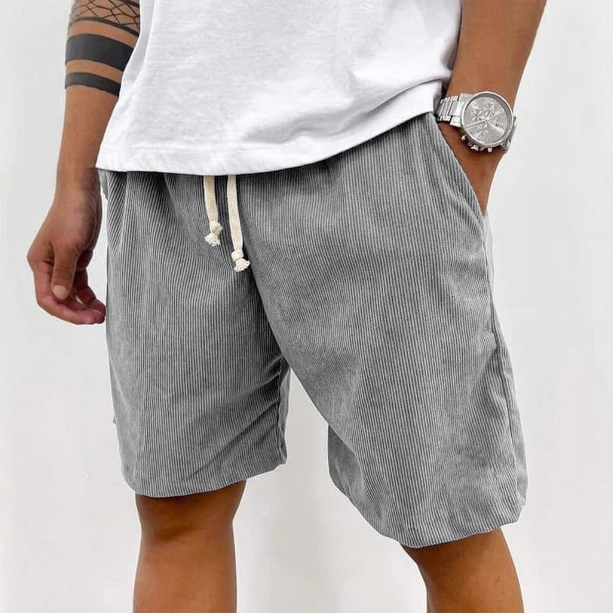 Herren Cord Shorts Kordelzug Beige