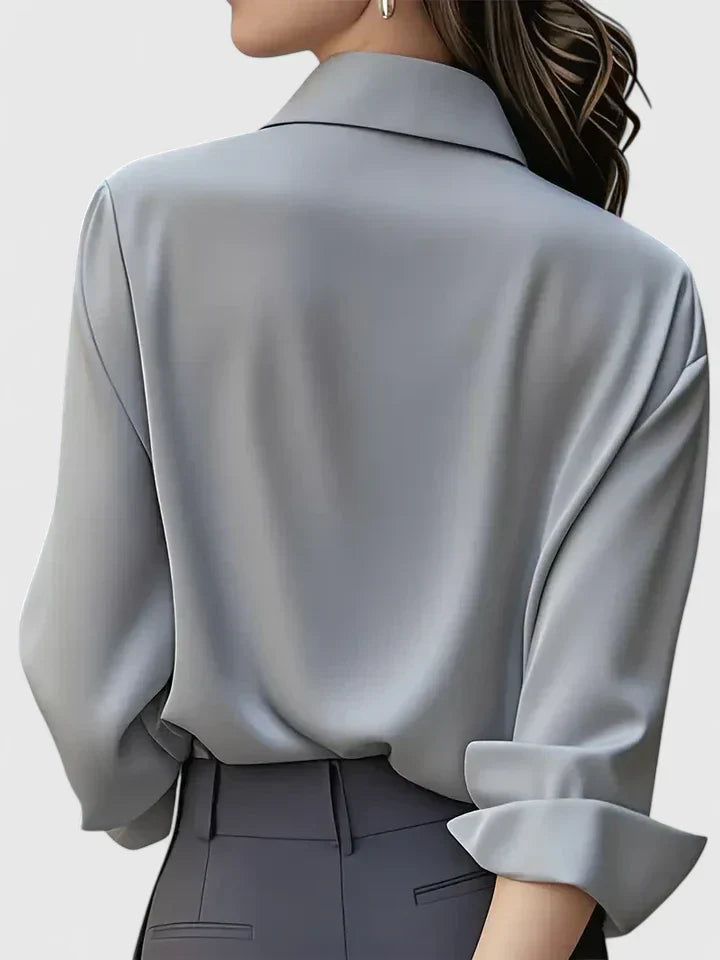 Damen Satin Bluse Mit Knopfleiste Weiß