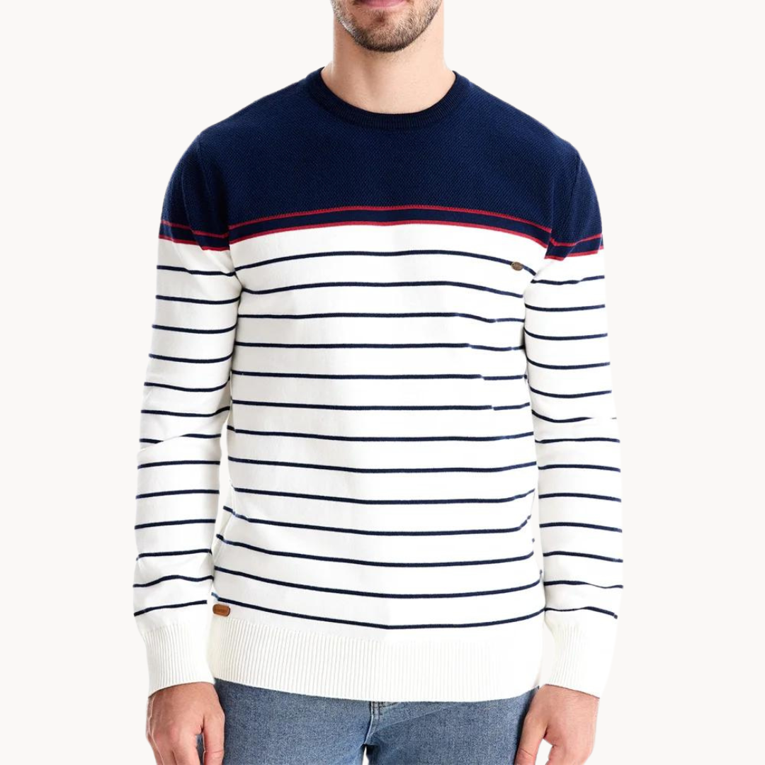 Norvielle Damen Pullover Baumwoll Streifenmuster