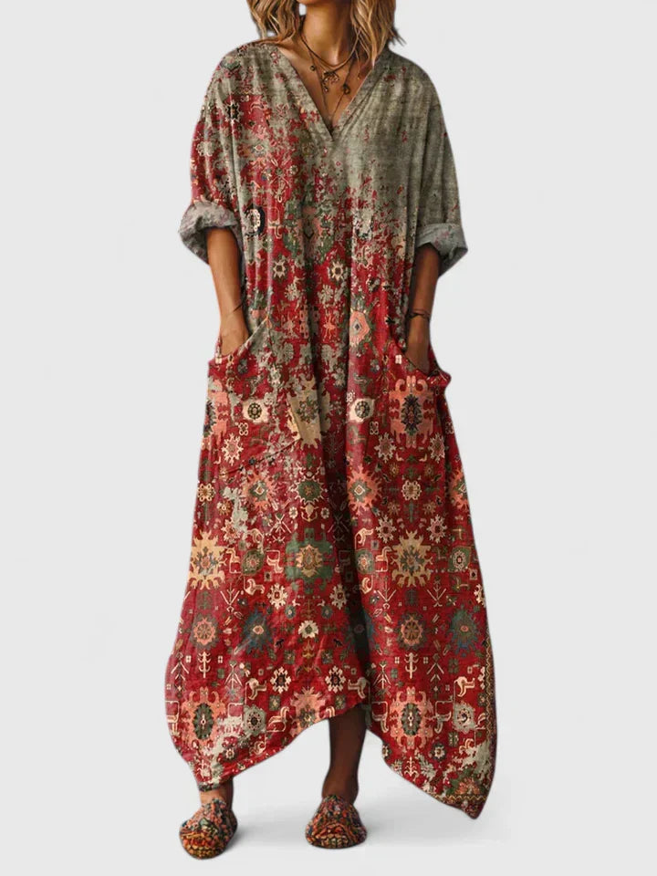 Althea Damen Boho-Kleid Fließend Stickerei