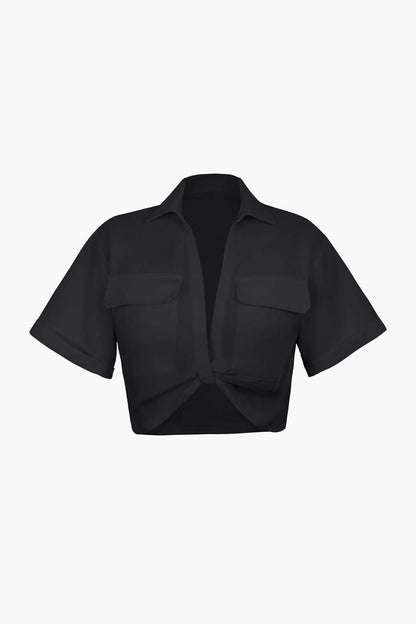 Damen Kurzarm Crop mit Kragen